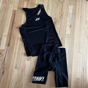 Wyn Republic Black club tank with run shorts tights Racing 2 piece Medium Gym